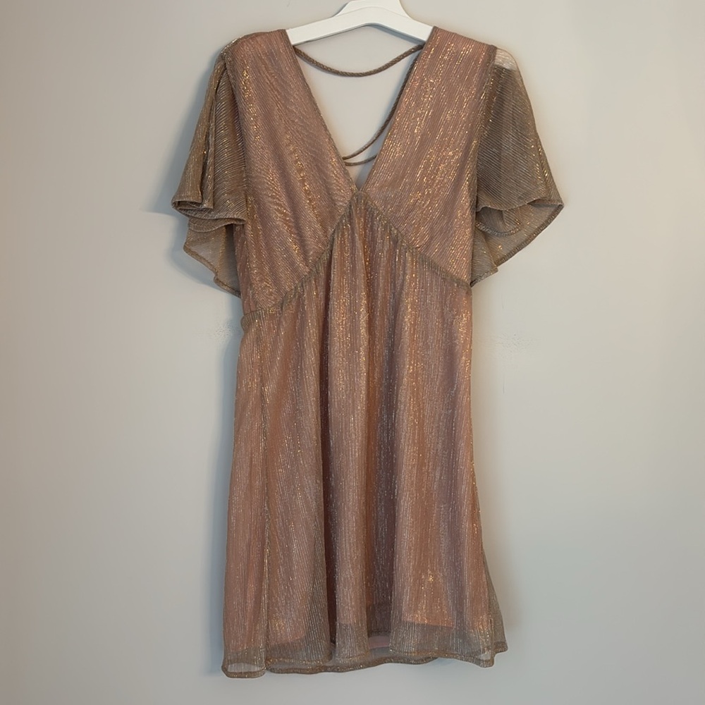 Francesca's Rose Gold Sparkly A Line Mini Dress Size Small